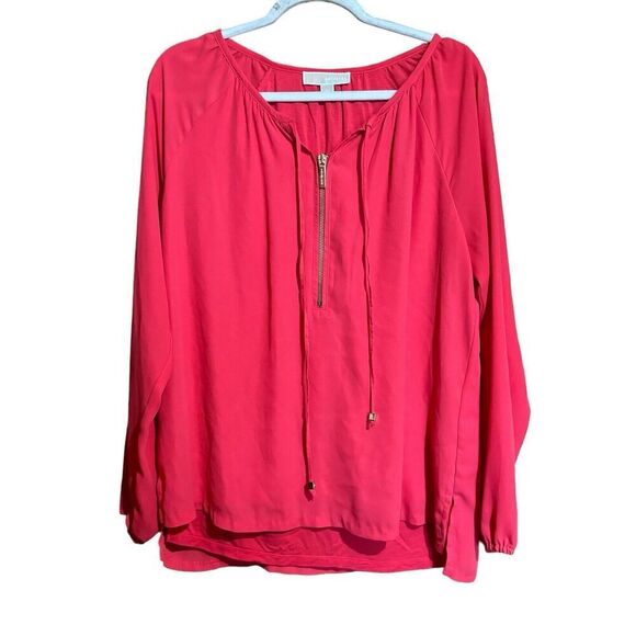 Michael Michael Kors Top Womens 10 Coral Zipper Detail Flowy Blouse - Picture 1 of 9